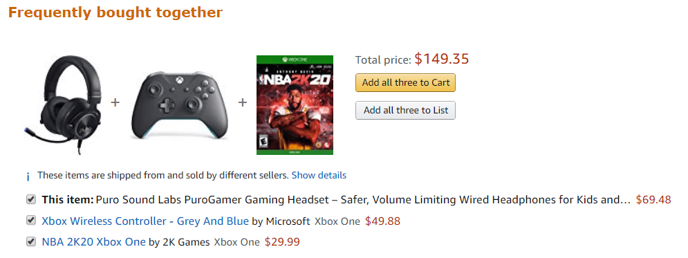 screenshot of items frequently bought together to promote cross-selling