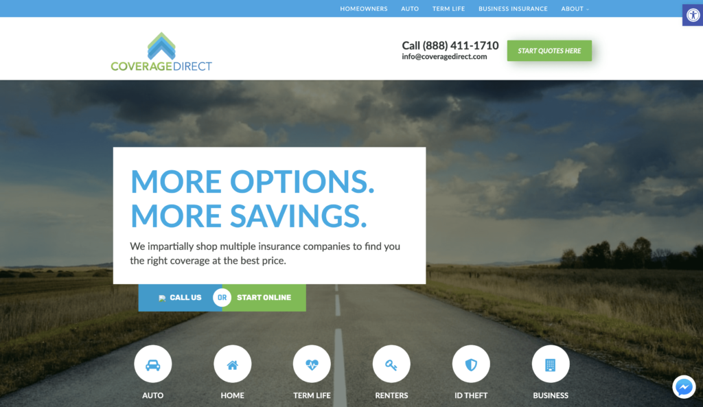 coverage direct insurance homepage website
