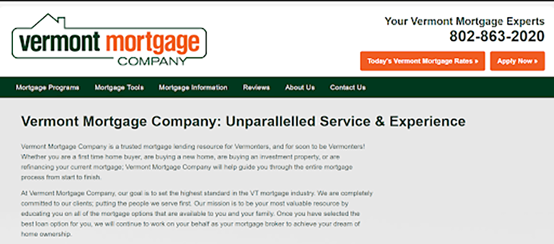 Vermont Mortgage Company website