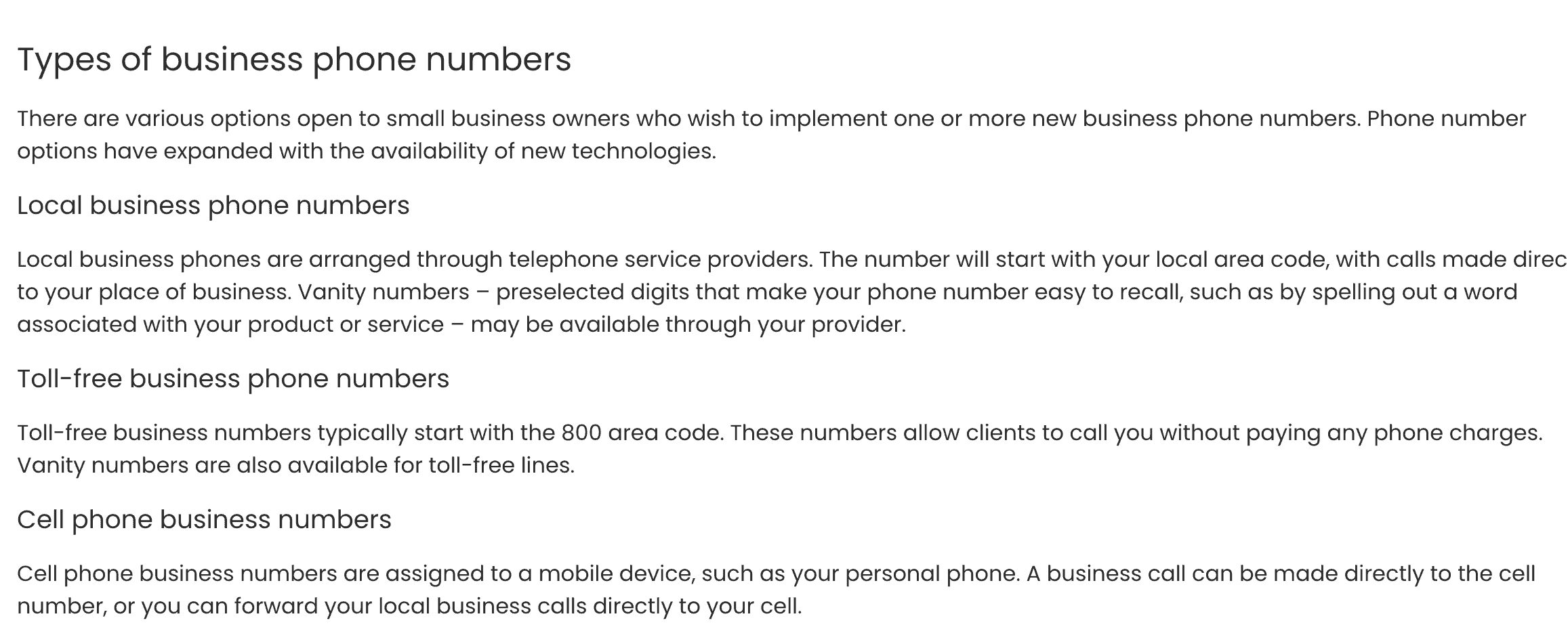 Types of Business phone numbers