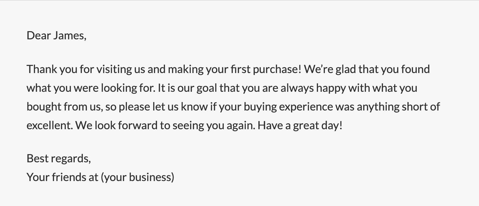 thank you customer message example