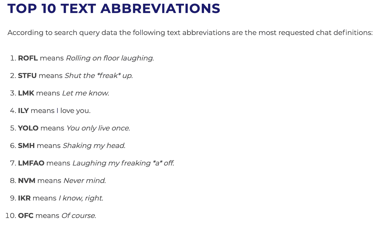 top 10 text abbreviations